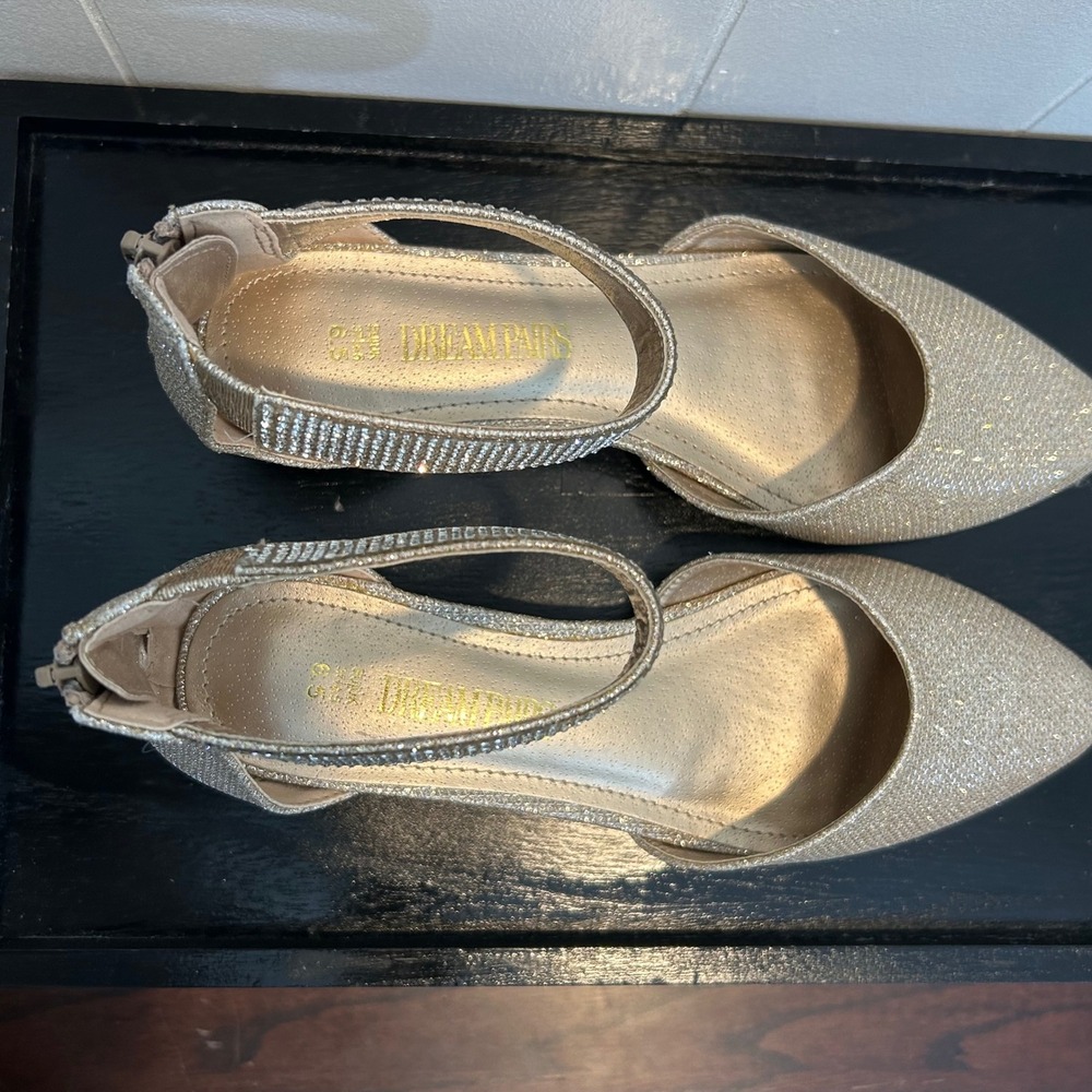 Dream Pairs Amiga-Shine Gold Glitter Rhinestone Ankle Strap Wedge Flats 6.5 - Picture 10 of 12